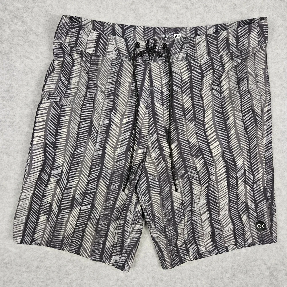 Outerknown Men 31 Black White Board Shorts Geometric Print Apex Trunks Surf Swim